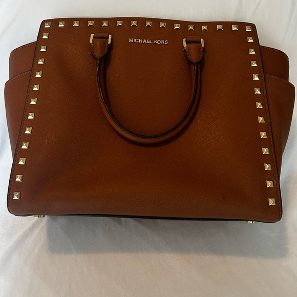 Michael Kors Brown Studded Satchel with Adjustable Strap - Picture 3 of 5